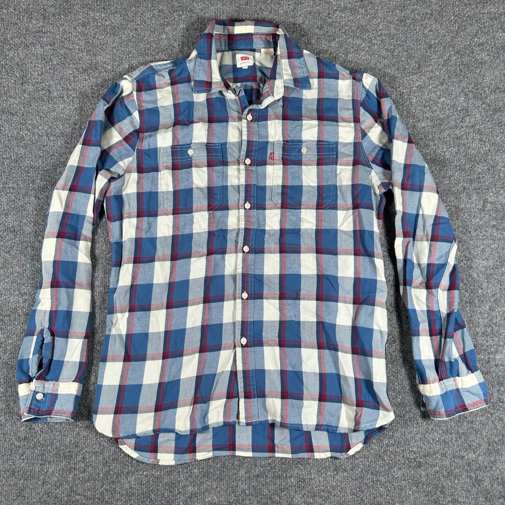 Levi's Button Down Mens Size L Blue Plaid Long Sleeve Flannel Dual Pocket Casual